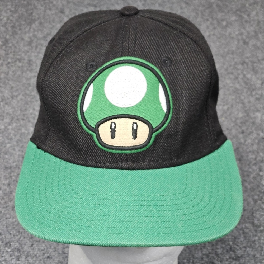 Nintendo Super Mario Green 1-Up Mushroom Hat Snapback Black Cap Nerd Nostalgia
